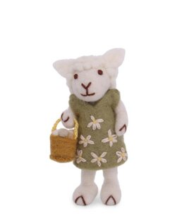 White Sheep with Green Dress & Egg Basket